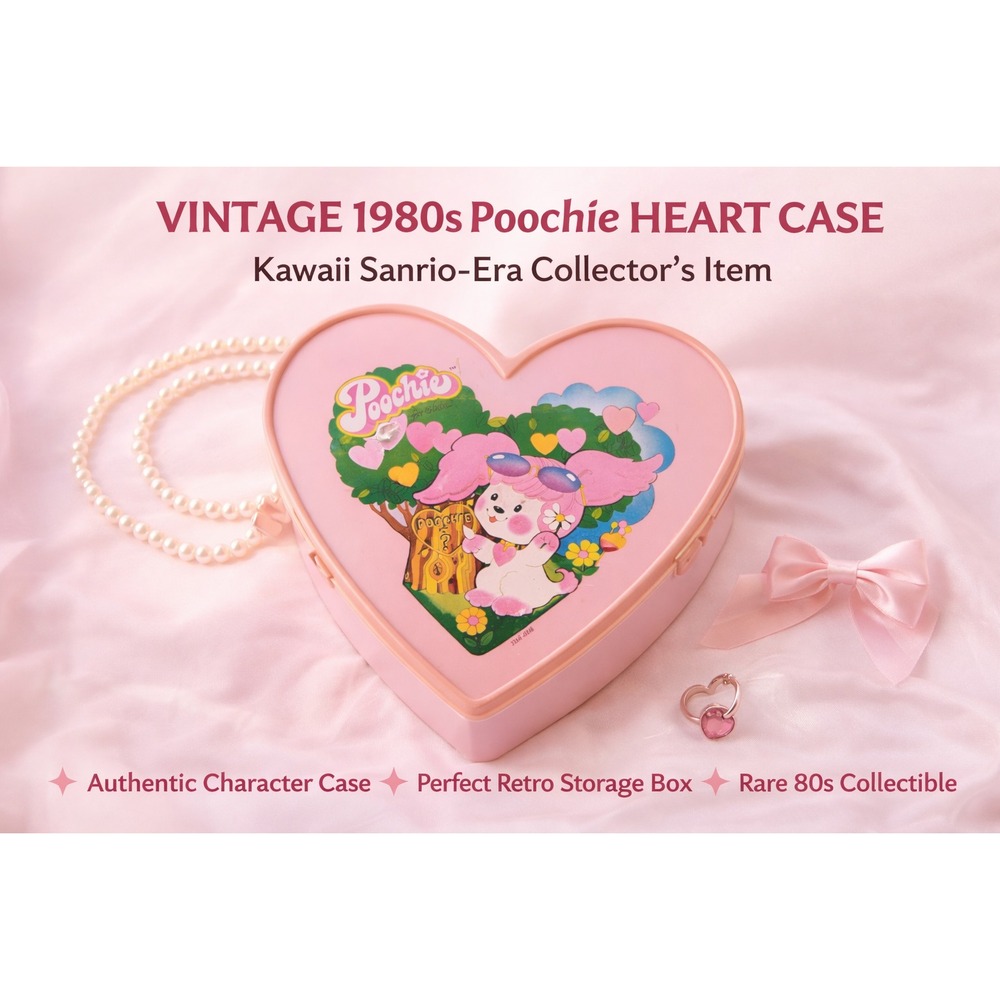 Vintage 1980s Poochie Heart Shaped Case Box Pink Kawaii Storage Collectible
